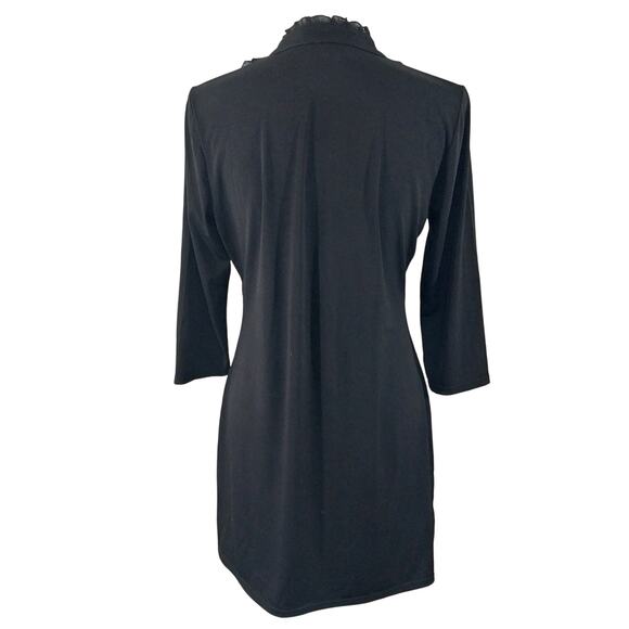 WHITE HOUSE BLACK MARKET! DRAPEY, DREAMY BLACK RUFFLED FRONT, 3/4 DRESS! SZ M - Picture 5 of 8